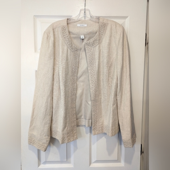 Dressbarn Women's Embroidered beige neutral linen bland Jacket Blazer size XL - Picture 1 of 7